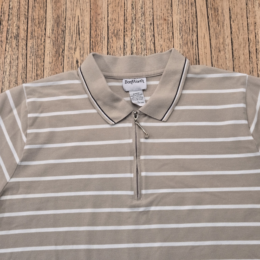 Bon Worth Womens Large Short Sleeve Shirt Golf Polo Club Pull Zipper Casual - Picture 2 of 10